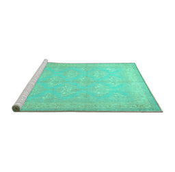Sideview of Machine Washable Persian Turquoise Traditional Area Rugs, wshtr2069turq