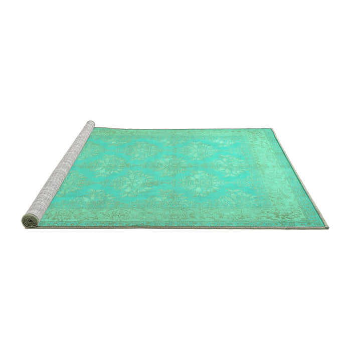 Sideview of Machine Washable Persian Turquoise Traditional Area Rugs, wshtr2069turq