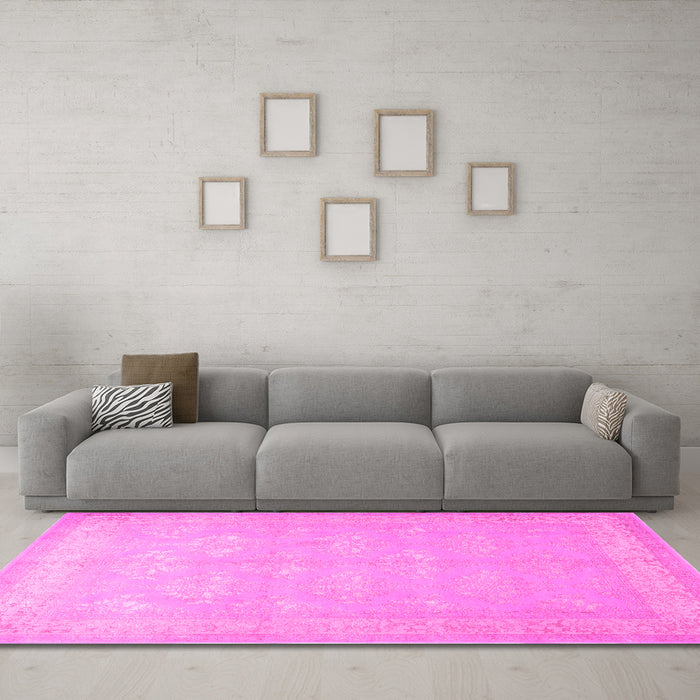 Machine Washable Persian Pink Traditional Rug in a Living Room, wshtr2069pnk