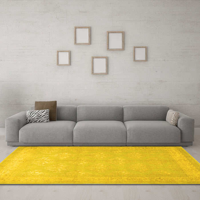 Machine Washable Persian Yellow Traditional Rug in a Living Room, wshtr2069yw