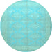 Round Machine Washable Persian Light Blue Traditional Rug, wshtr2069lblu