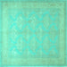 Square Machine Washable Persian Turquoise Traditional Area Rugs, wshtr2069turq