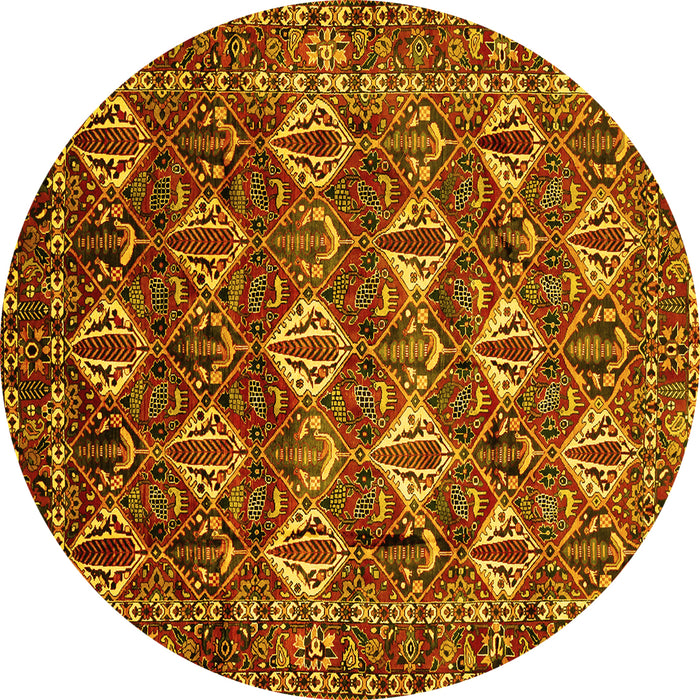 Round Persian Yellow Traditional Rug, tr206yw
