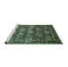 Sideview of Machine Washable Persian Turquoise Traditional Area Rugs, wshtr206turq