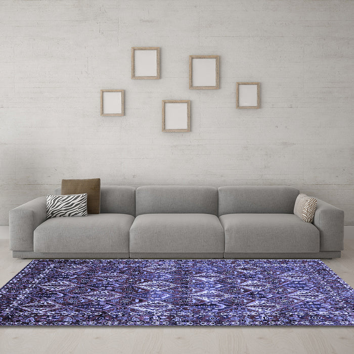 Machine Washable Persian Blue Traditional Rug in a Living Room, wshtr206blu