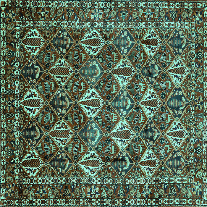 Square Machine Washable Persian Turquoise Traditional Area Rugs, wshtr206turq