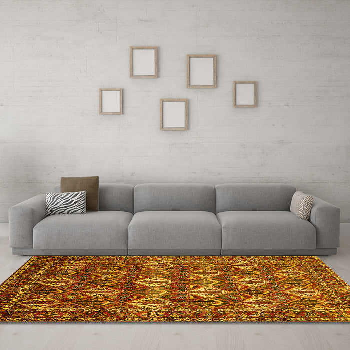 Machine Washable Persian Yellow Traditional Rug in a Living Room, wshtr206yw