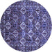 Round Machine Washable Persian Blue Traditional Rug, wshtr206blu