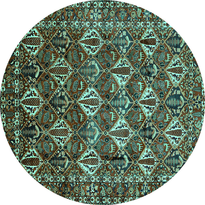 Round Persian Turquoise Traditional Rug, tr206turq