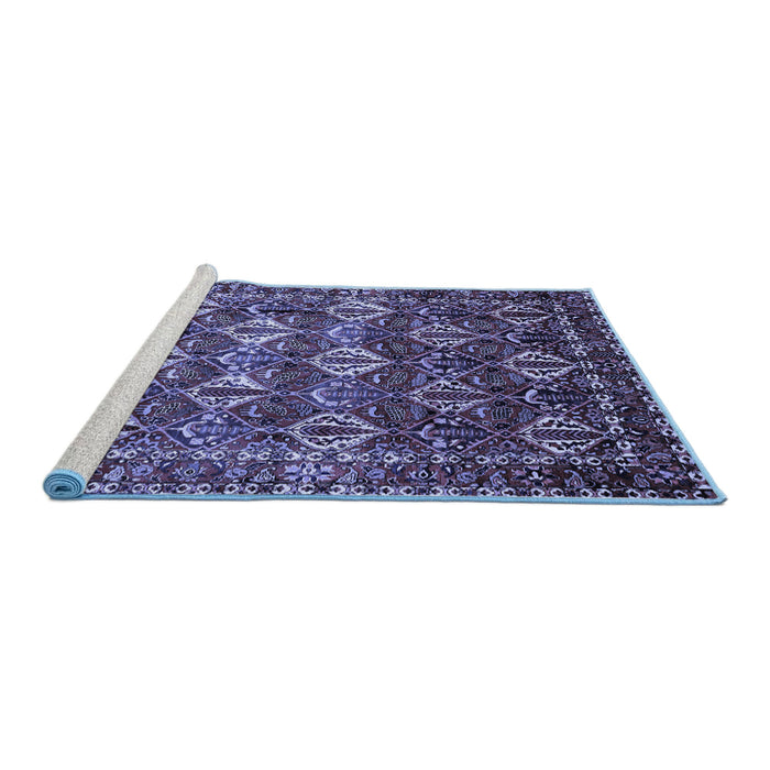 Sideview of Machine Washable Persian Blue Traditional Rug, wshtr206blu