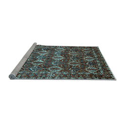 Sideview of Machine Washable Persian Light Blue Traditional Rug, wshtr206lblu