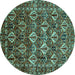 Round Machine Washable Persian Turquoise Traditional Area Rugs, wshtr206turq