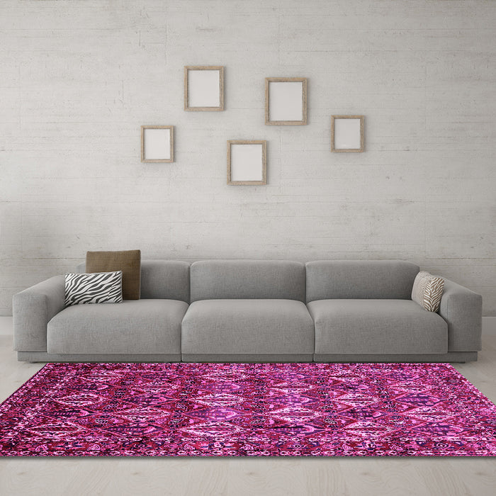 Machine Washable Persian Pink Traditional Rug in a Living Room, wshtr206pnk