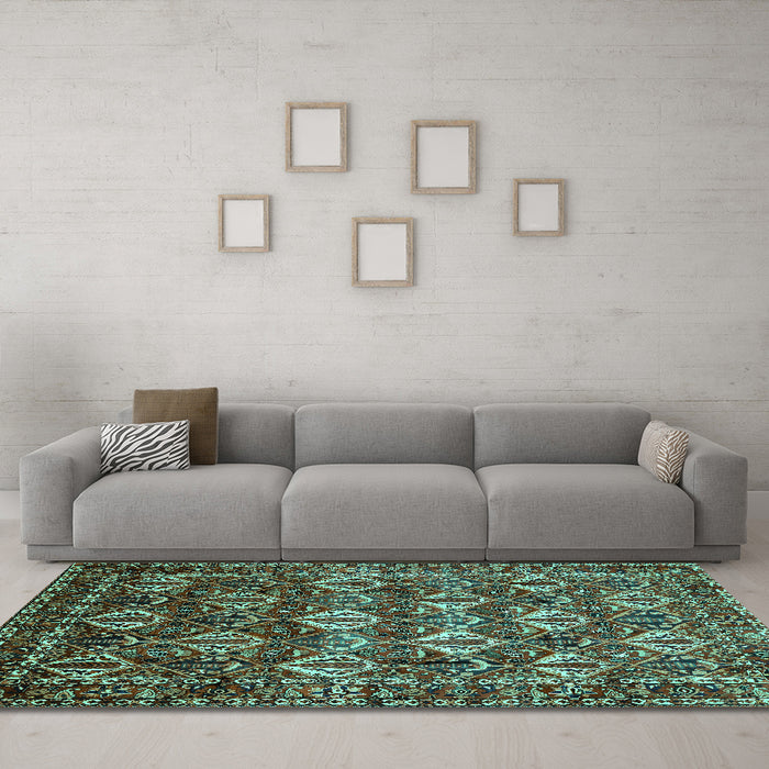 Machine Washable Persian Turquoise Traditional Area Rugs in a Living Room,, wshtr206turq
