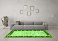 Machine Washable Persian Green Traditional Rug, wshtr2070grn