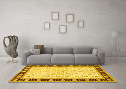 Machine Washable Persian Yellow Traditional Rug in a Living Room, wshtr2070yw