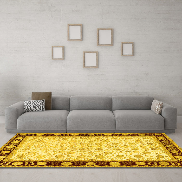 Machine Washable Persian Yellow Traditional Rug in a Living Room, wshtr2070yw
