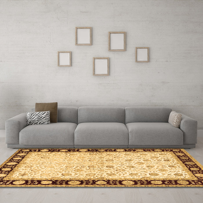 Machine Washable Persian Brown Traditional Rug in a Living Room,, wshtr2070brn