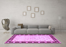 Machine Washable Persian Purple Traditional Area Rugs in a Living Room, wshtr2070pur