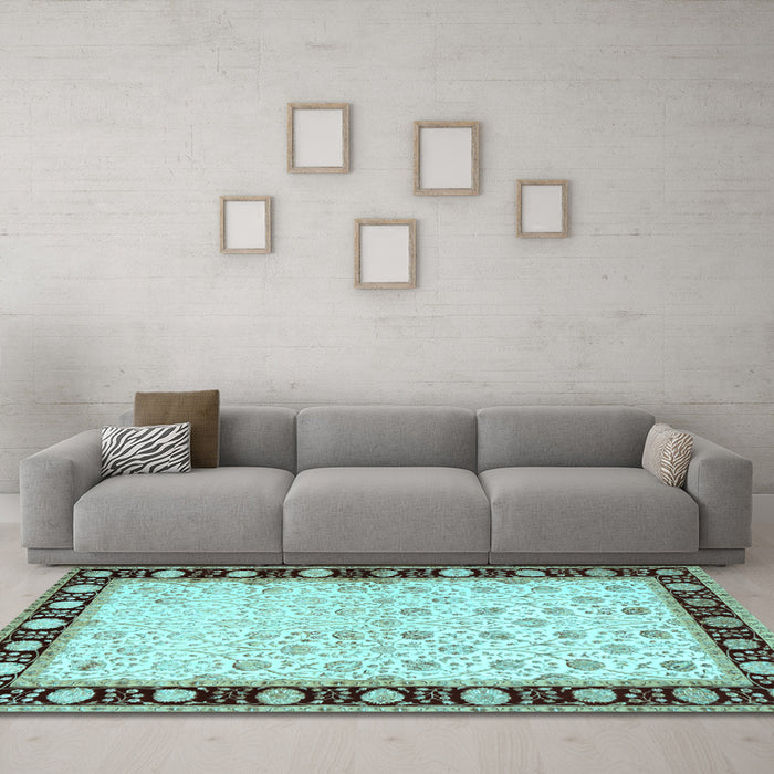 Machine Washable Persian Light Blue Traditional Rug in a Living Room, wshtr2070lblu