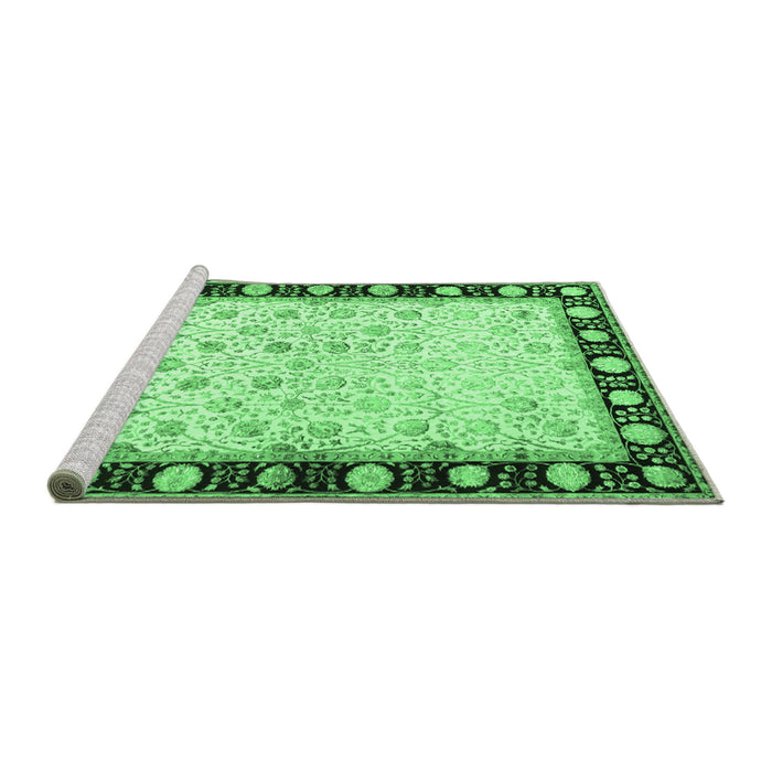 Sideview of Machine Washable Persian Emerald Green Traditional Area Rugs, wshtr2070emgrn