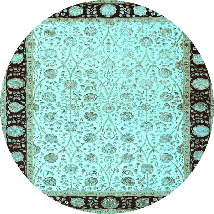 Round Machine Washable Persian Light Blue Traditional Rug, wshtr2070lblu