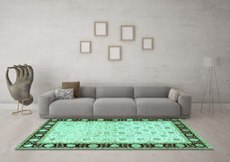 Machine Washable Persian Turquoise Traditional Area Rugs in a Living Room,, wshtr2070turq