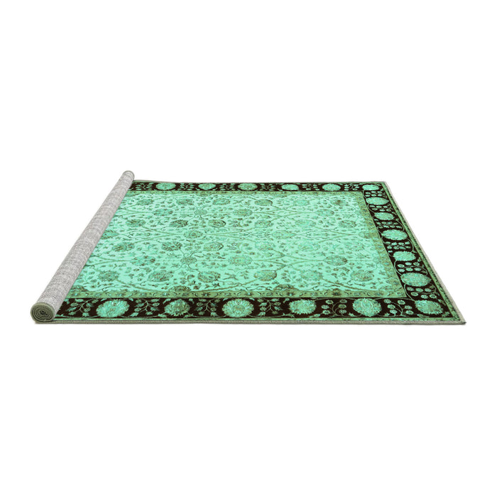 Sideview of Machine Washable Persian Turquoise Traditional Area Rugs, wshtr2070turq