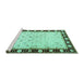 Sideview of Machine Washable Persian Turquoise Traditional Area Rugs, wshtr2070turq