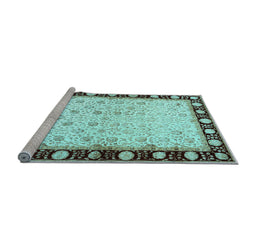 Sideview of Machine Washable Persian Light Blue Traditional Rug, wshtr2070lblu