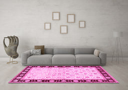 Machine Washable Persian Pink Traditional Rug in a Living Room, wshtr2070pnk