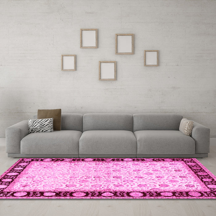 Machine Washable Persian Pink Traditional Rug in a Living Room, wshtr2070pnk