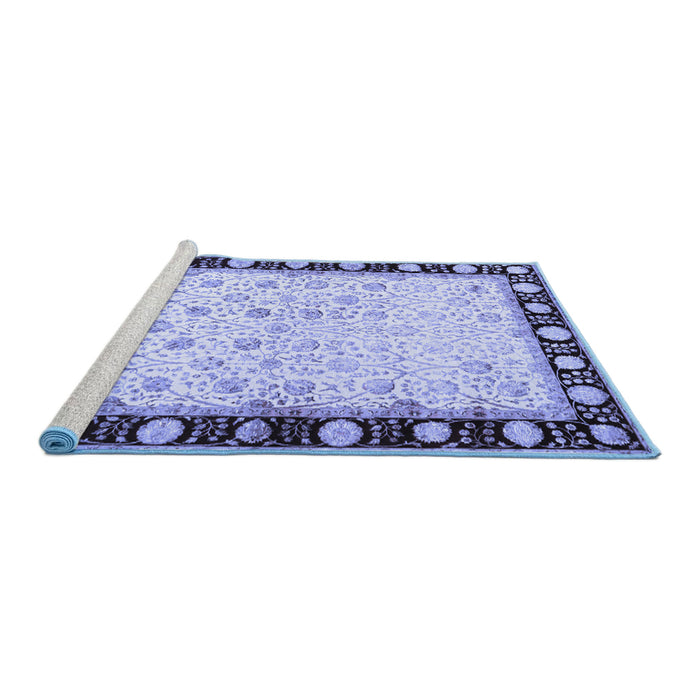 Sideview of Machine Washable Persian Blue Traditional Rug, wshtr2070blu