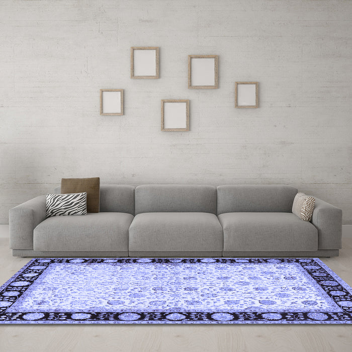 Machine Washable Persian Blue Traditional Rug in a Living Room, wshtr2070blu