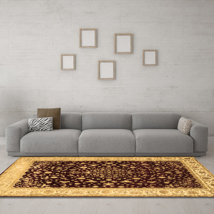 Machine Washable Persian Brown Traditional Rug in a Living Room,, wshtr2071brn