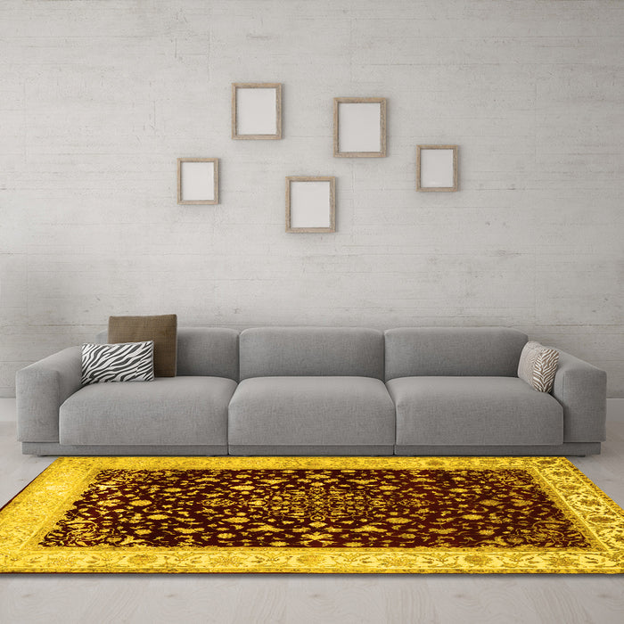 Machine Washable Persian Yellow Traditional Rug in a Living Room, wshtr2071yw