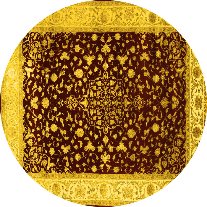 Round Machine Washable Persian Yellow Traditional Rug, wshtr2071yw