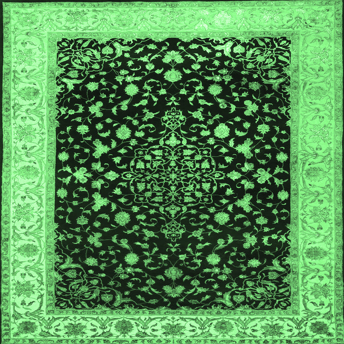 Square Machine Washable Persian Emerald Green Traditional Area Rugs, wshtr2071emgrn