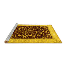 Sideview of Machine Washable Persian Yellow Traditional Rug, wshtr2071yw