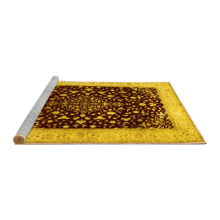 Sideview of Machine Washable Persian Yellow Traditional Rug, wshtr2071yw