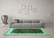 Machine Washable Persian Turquoise Traditional Area Rugs in a Living Room,, wshtr2071turq