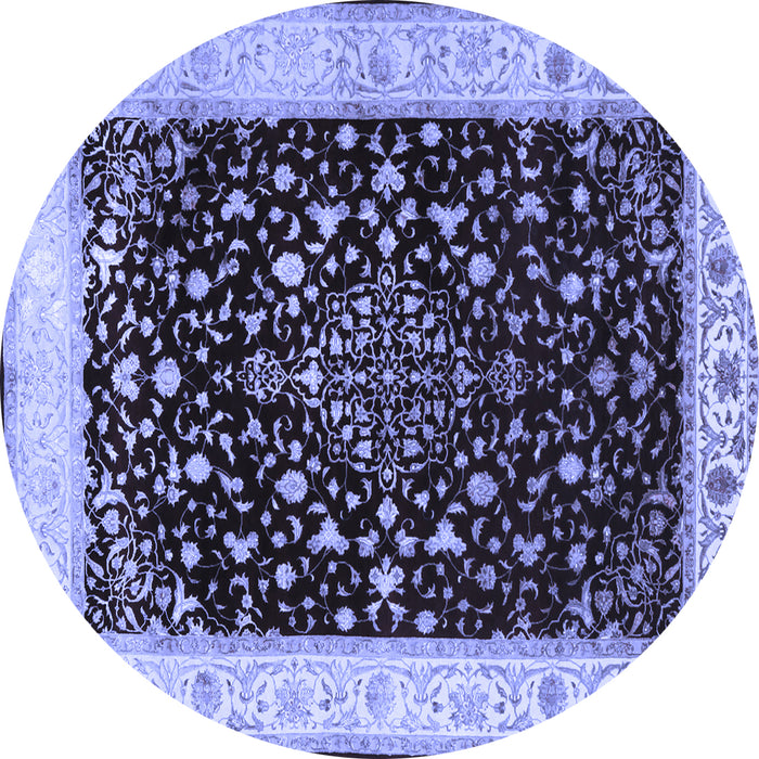 Round Machine Washable Persian Blue Traditional Rug, wshtr2071blu