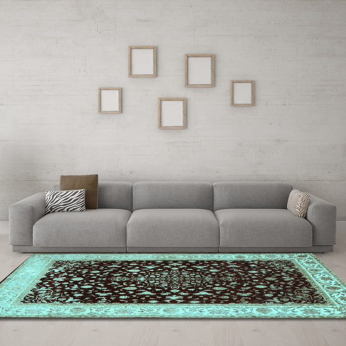 Machine Washable Persian Light Blue Traditional Rug in a Living Room, wshtr2071lblu
