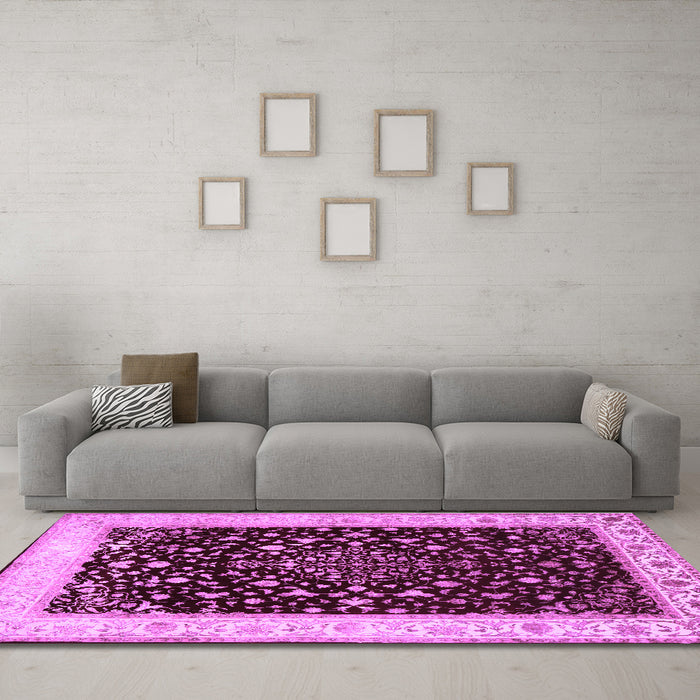 Machine Washable Persian Purple Traditional Area Rugs in a Living Room, wshtr2071pur