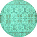 Round Machine Washable Persian Turquoise Traditional Area Rugs, wshtr2072turq