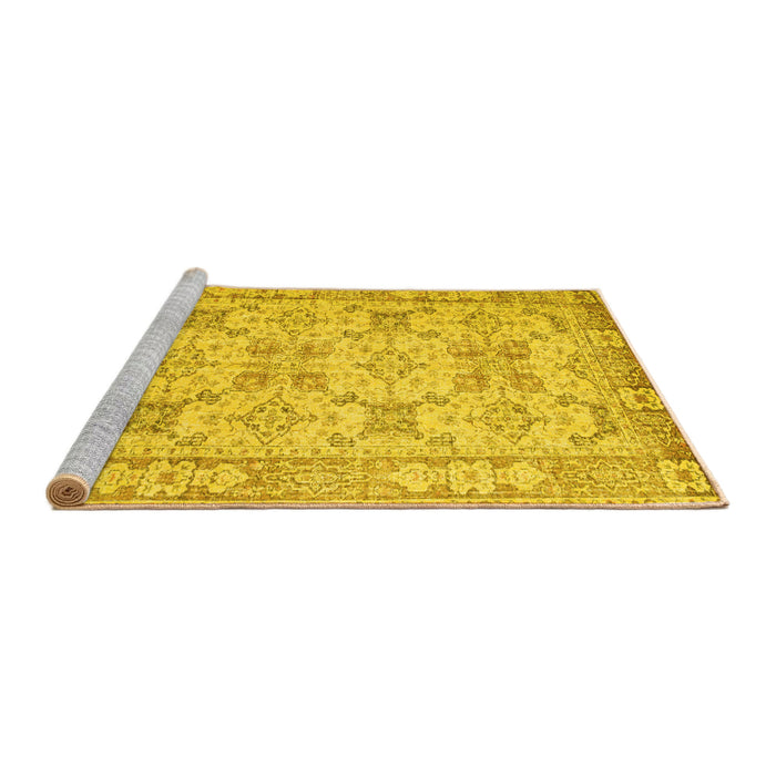 Sideview of Machine Washable Persian Yellow Traditional Rug, wshtr2072yw
