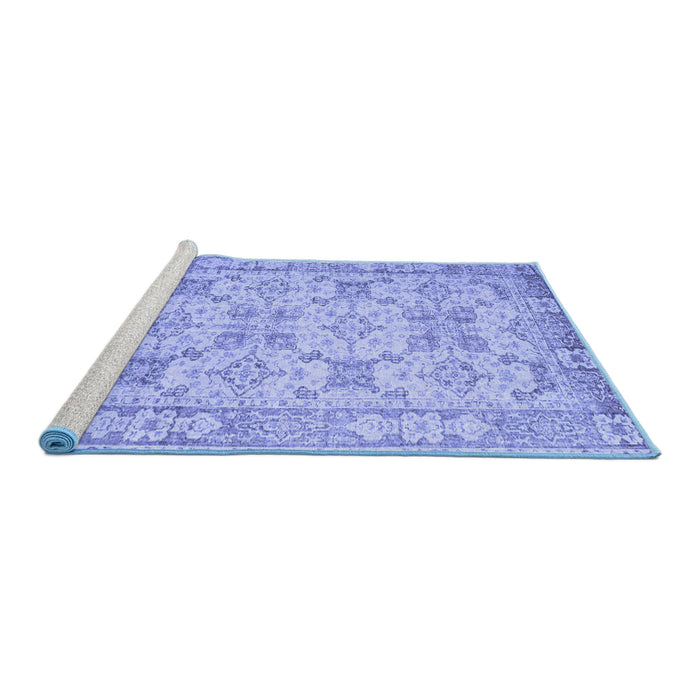 Sideview of Machine Washable Persian Blue Traditional Rug, wshtr2072blu