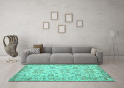 Machine Washable Persian Turquoise Traditional Area Rugs in a Living Room,, wshtr2072turq