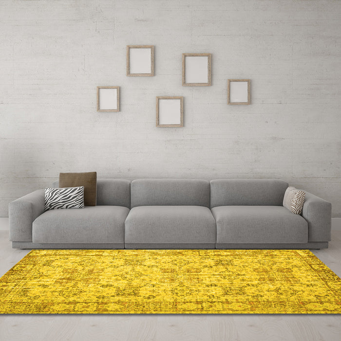 Machine Washable Persian Yellow Traditional Rug in a Living Room, wshtr2072yw