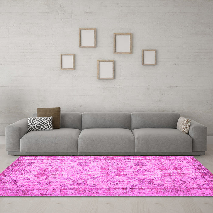 Machine Washable Persian Pink Traditional Rug in a Living Room, wshtr2072pnk